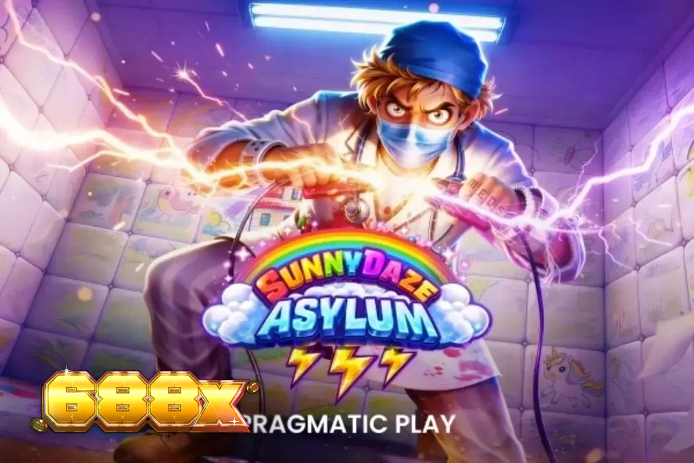 Interface colorida e neon do jogo de caça-níqueis Sunnydaze Asylum