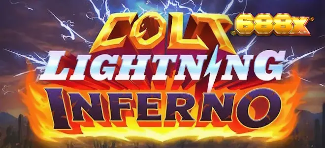 Cena intensa e flamejante do jogo Colt Lightning Inferno com elementos elétricos.